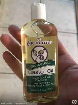 Cococare castor oil in clear plastic bottle